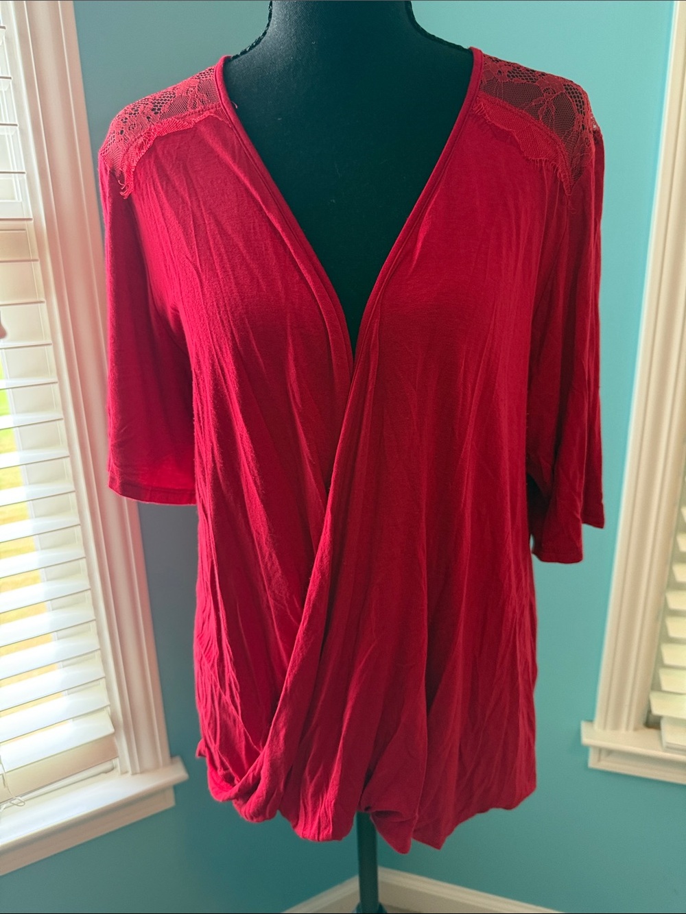 h.i.p. Red Lace-Shoulder Wrap-Style Tunic